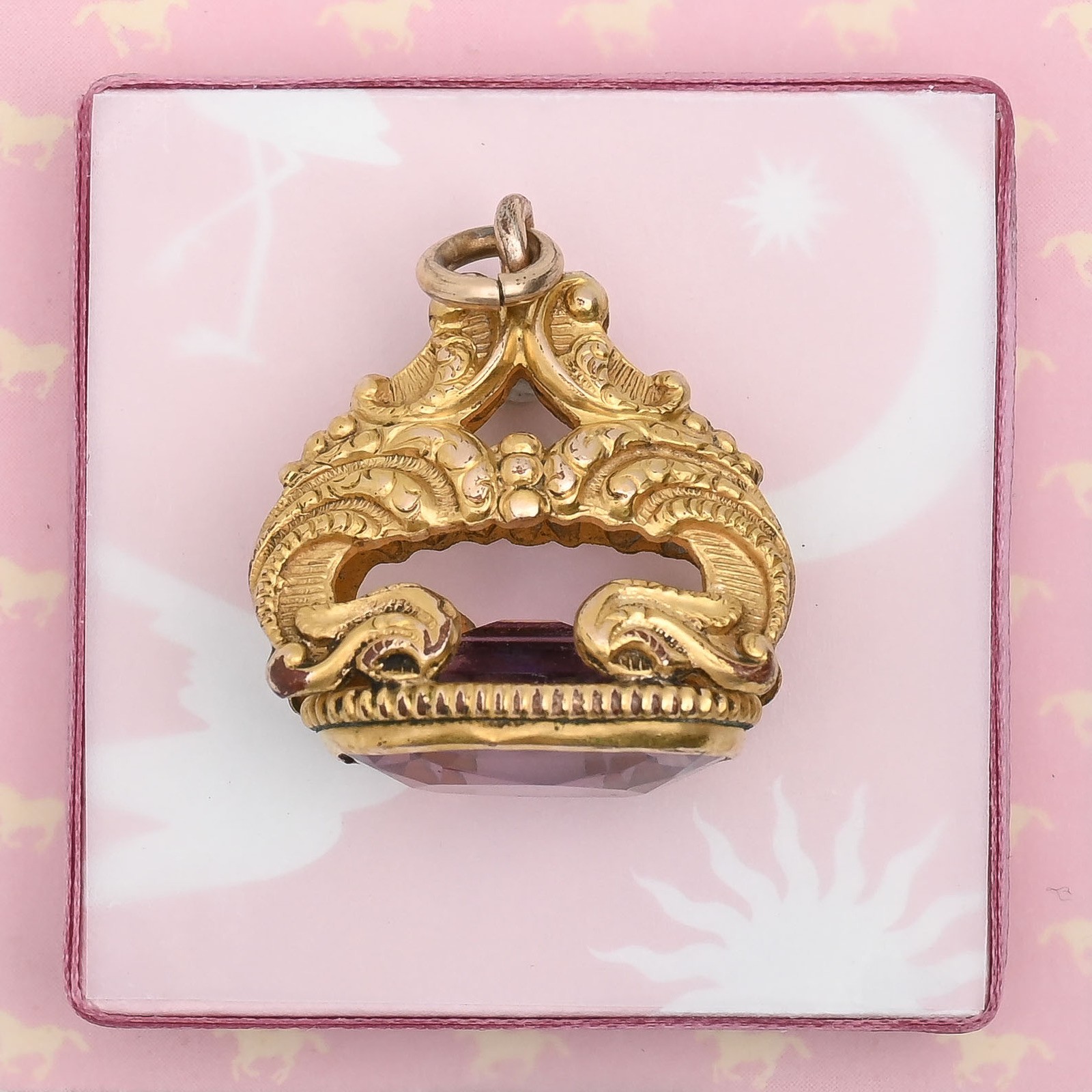 Antique Victorian Gold Plate Rock Crystal Fob Charm Pendant