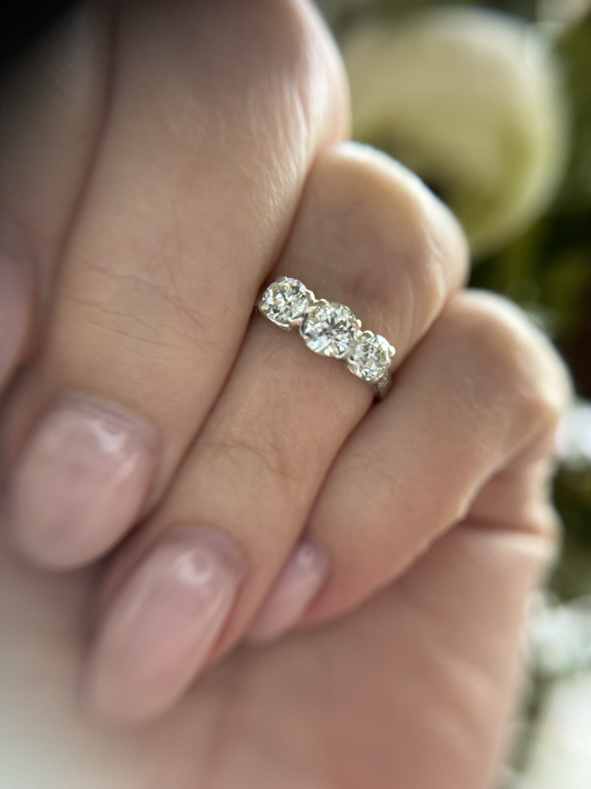 Antique Lambert Bros Old European Cut Three Stone Diamond Engagement Ring