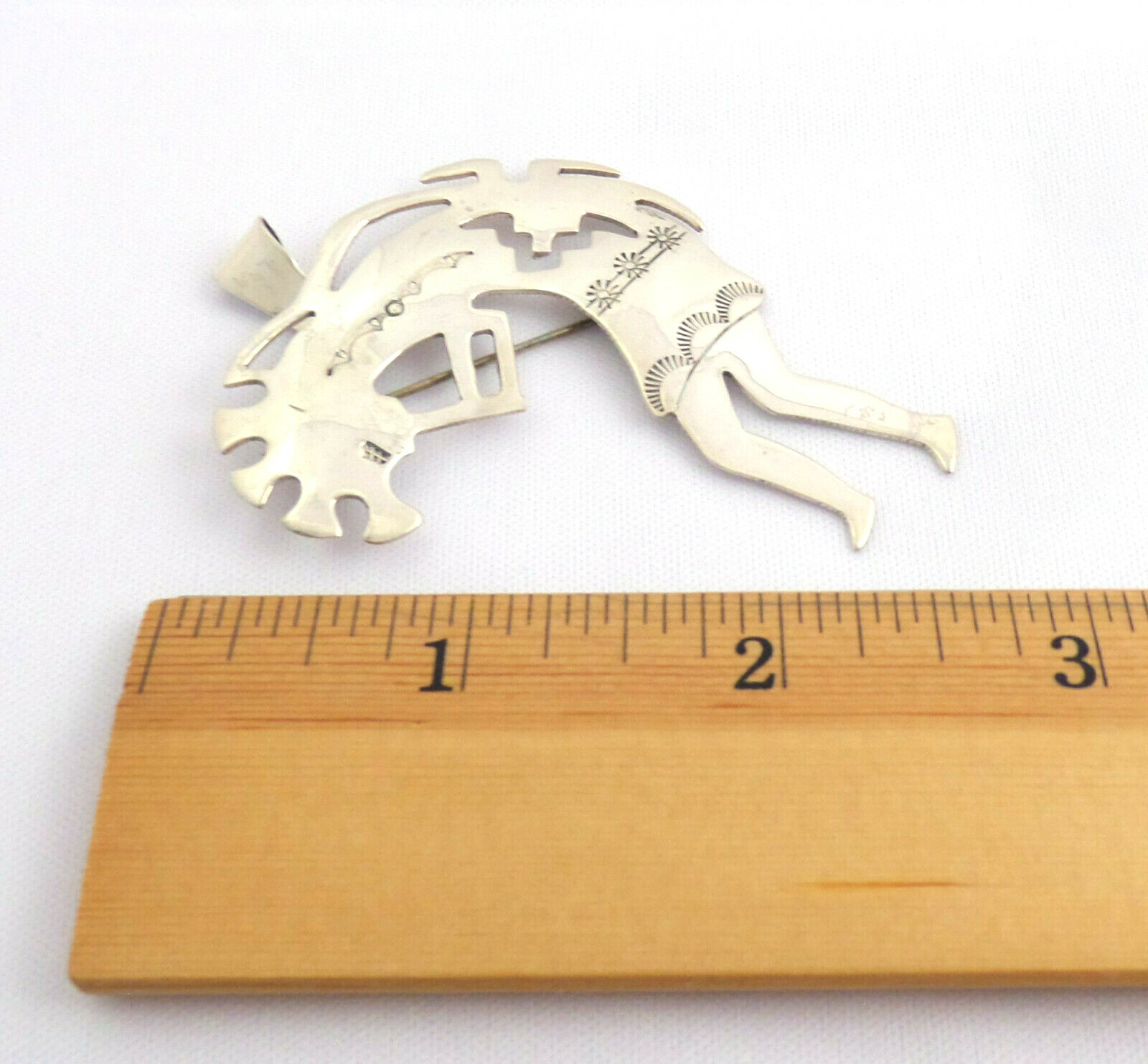 VTG Native Sterling Kokopelli Brooch – Pendant 2.5” Long Signed OMMY 10.9 Grams