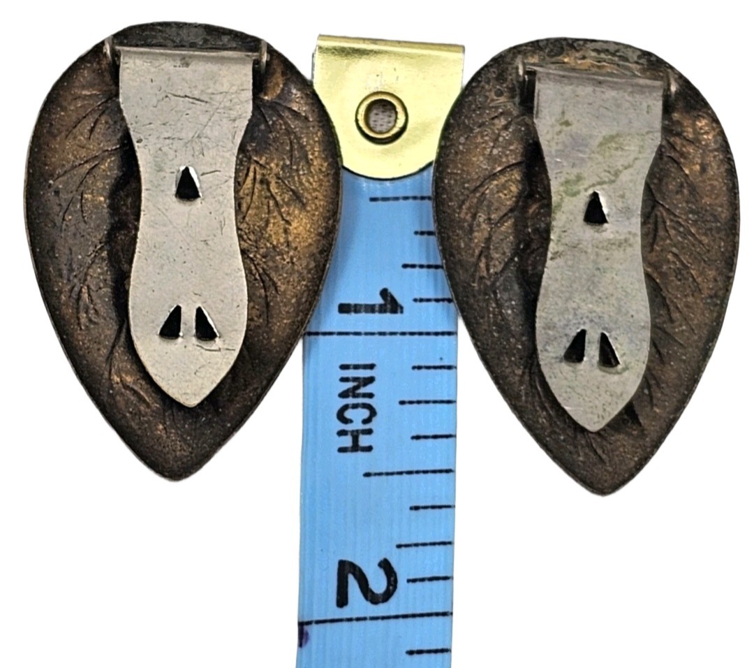 Antique Art Deco Bejeweled Metal Leaf Clip On Earrings | Appr 1.5″L & .75″W