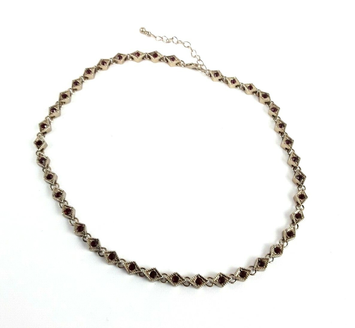 Womens Faux Ruby Rhinestone Chain Collar Necklace Gold Tone EUC
