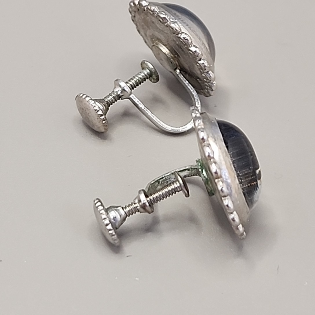 Vintage Blue Morph Butterfly Earrings Screw Back Silver Tone Painted Tree 16mm