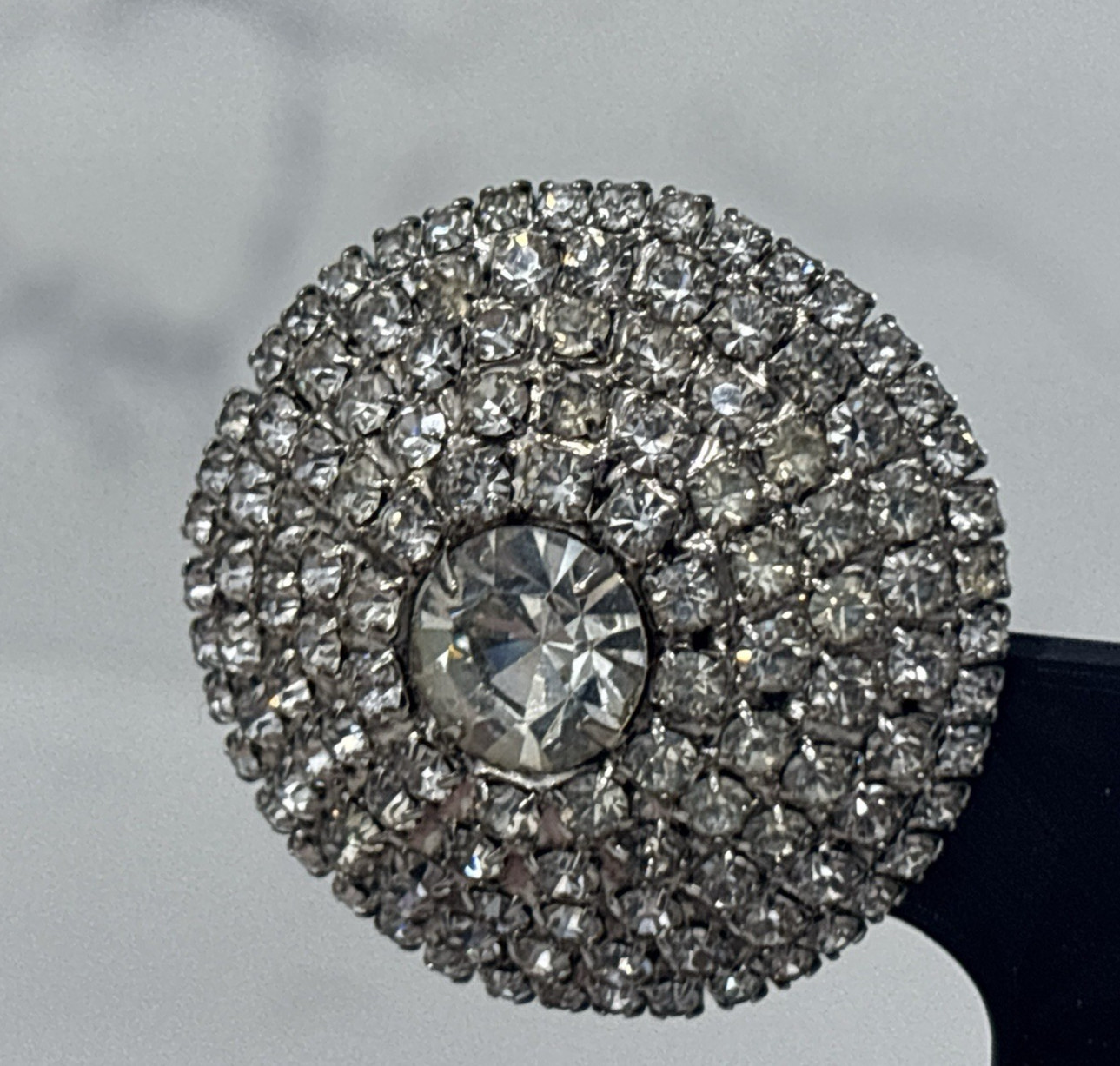 Vintage Rhinestone Dome Clip On Earrings Statement Huge Bold Glam Sparkle