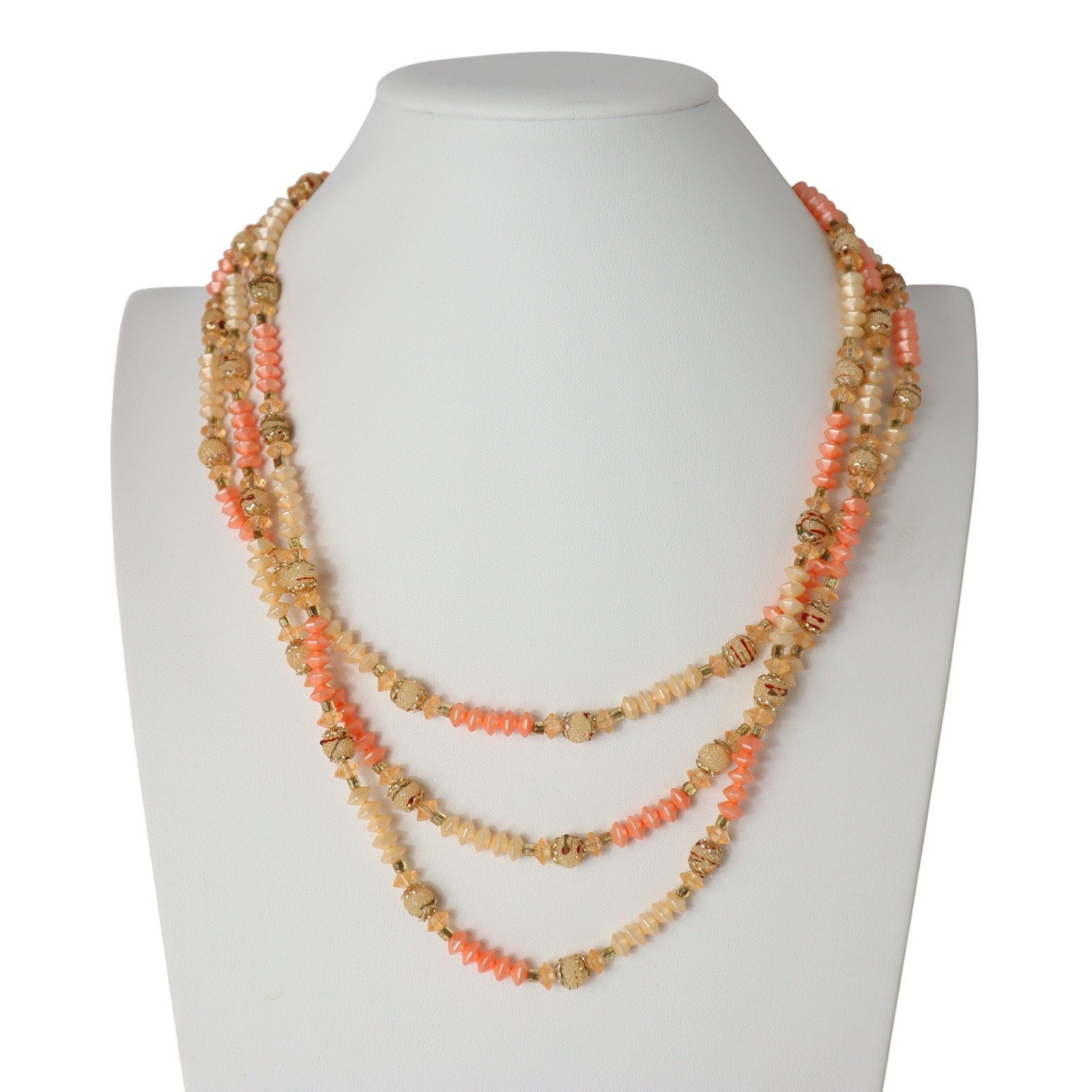 Vintage Multi Strand Lucite Sugar Beads Coral Pink Cluster Hong Kong Japan