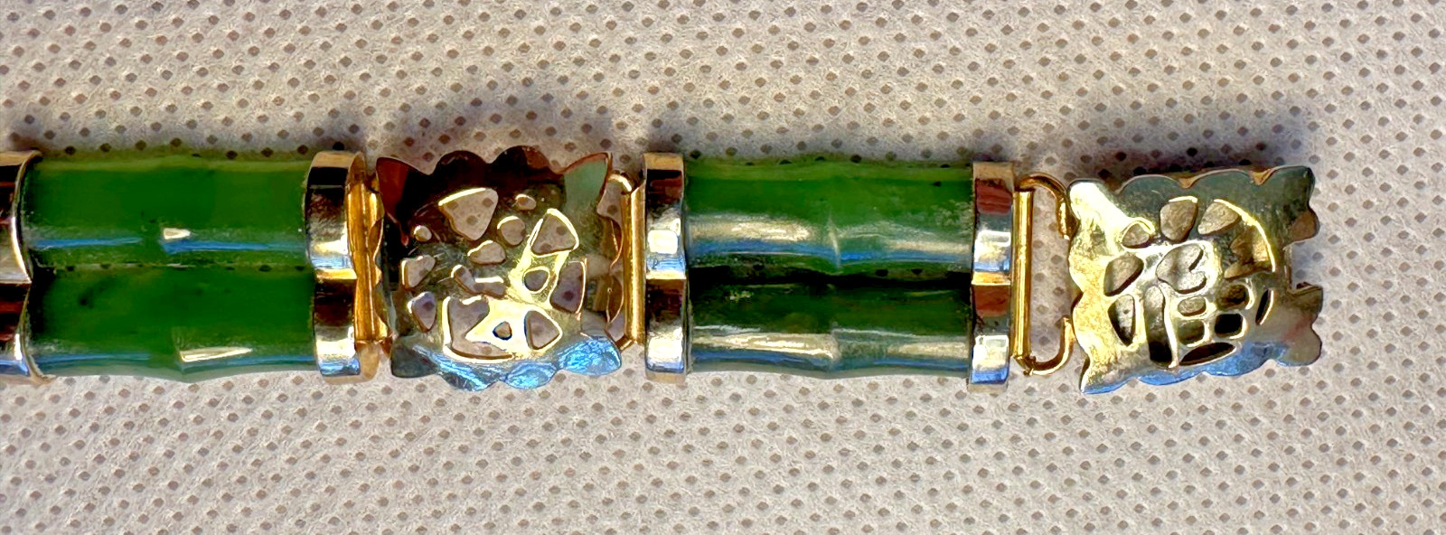 Vintage Chinese Nephrite Jade Bamboo Shape 5 Segment 10 Piece Bracelet With Box