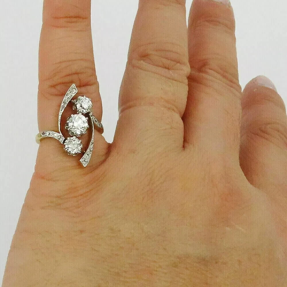 2CT Round Cut Moissanite Trilogy Vintage Engagement Rings 14K Yellow Gold Plated