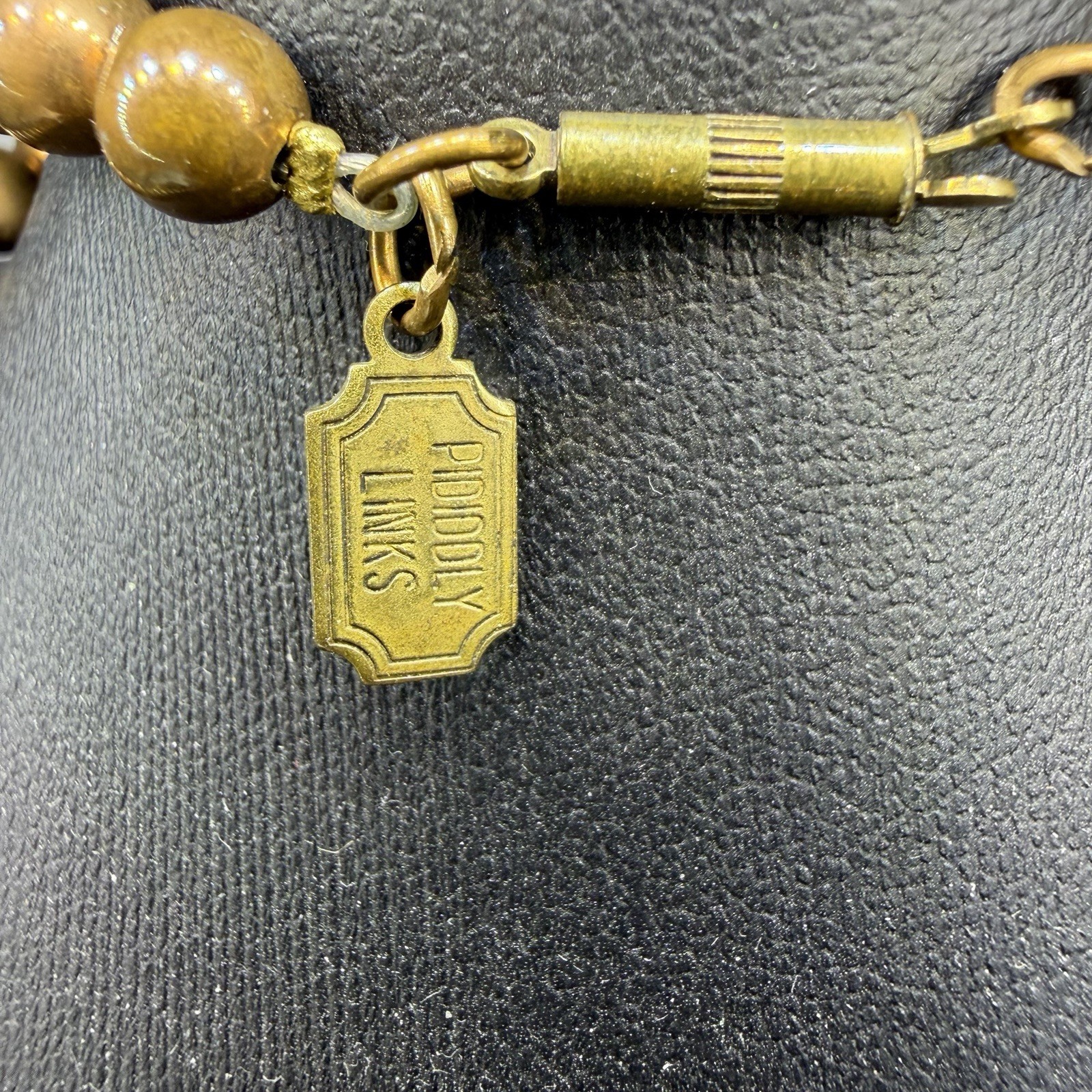 Vintage Pididdly Links Brass Bead Dangling Heart Cherub Key Charm Necklace 20in