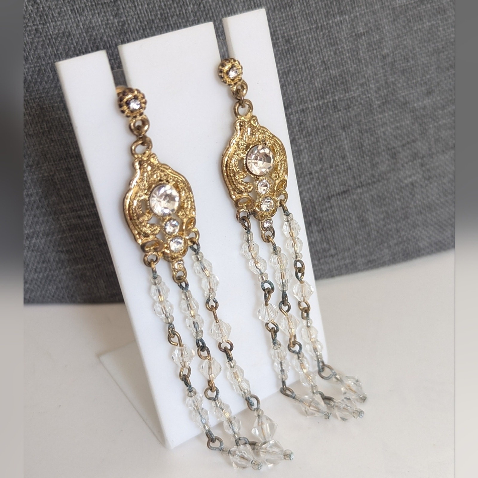 Trendy Bohemian Gold Tone Beaded Glam Rhinestone Chandelier Post Earrings