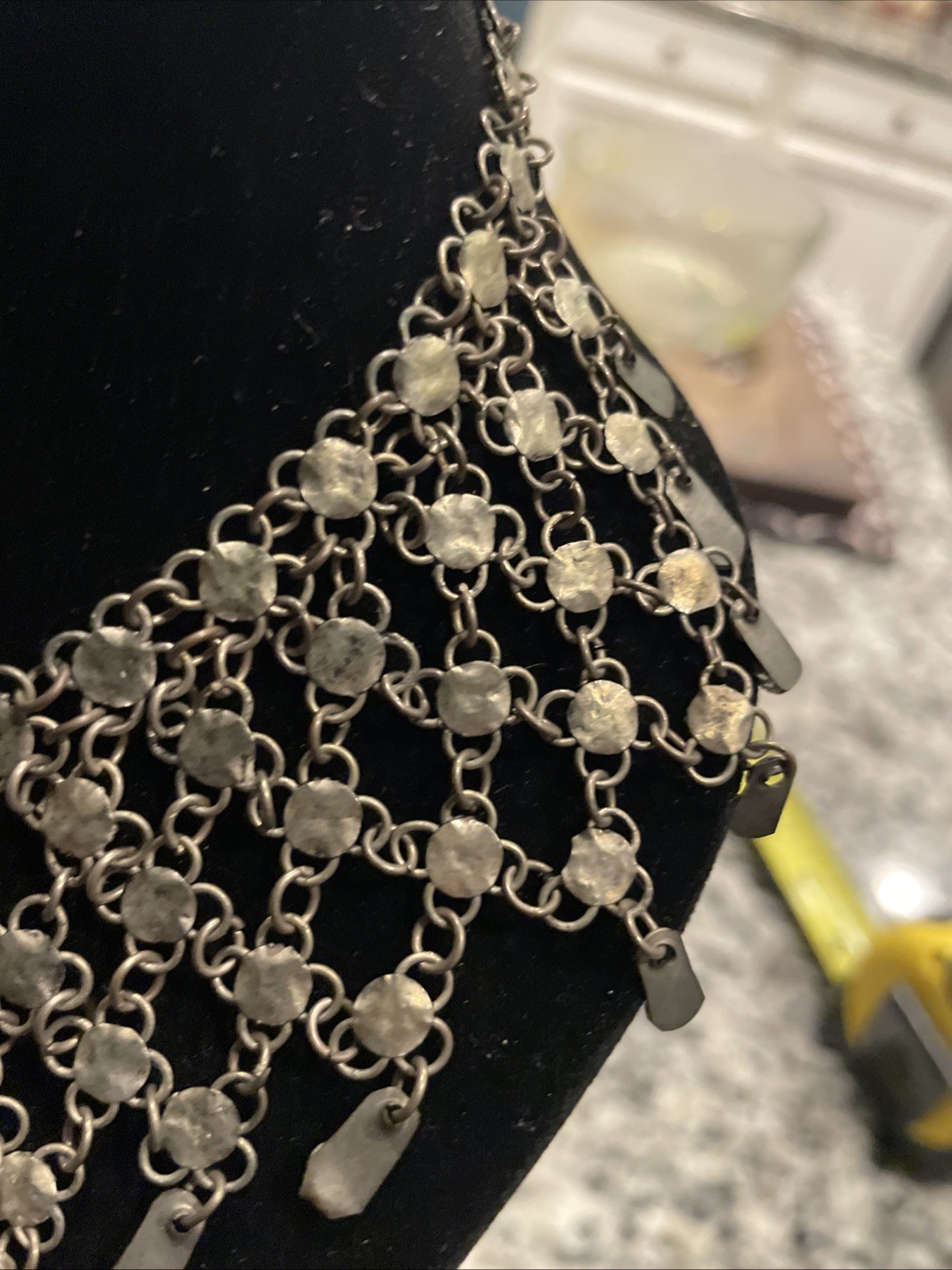 Vintage Chain Link Beaded Collar Necklace 16” With Clasp