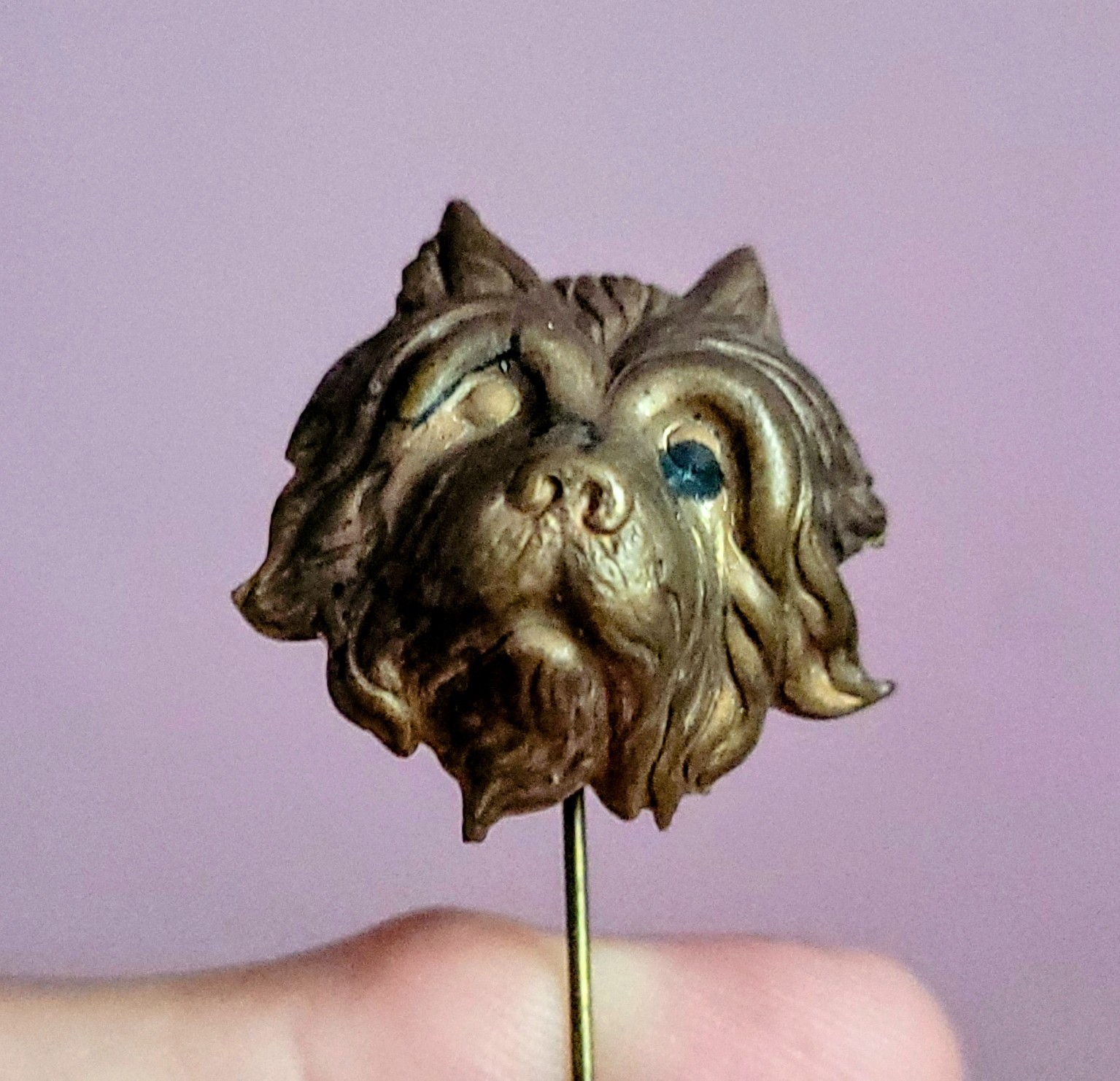Antique Vintage Brass DOG HEAD Stickpin Stick Pin