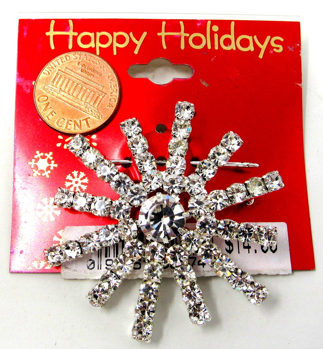 Rhinestone Snowflake Pin 2 inch Round Winter Christmas 12 Spokes US Seller STP