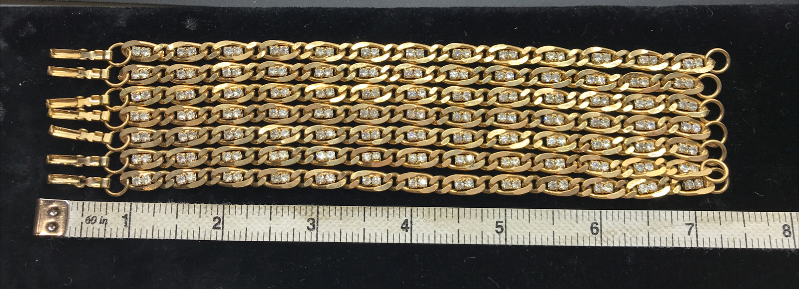 Vintage Delicate Gold Tone Chain & Crystal Accented Tennis Bracelet sz 6.75″
