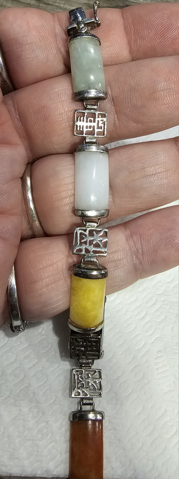 Vintage CFJ Manufacturing 925 Sterling Silver Jade, Black Onyx & Carnelian…