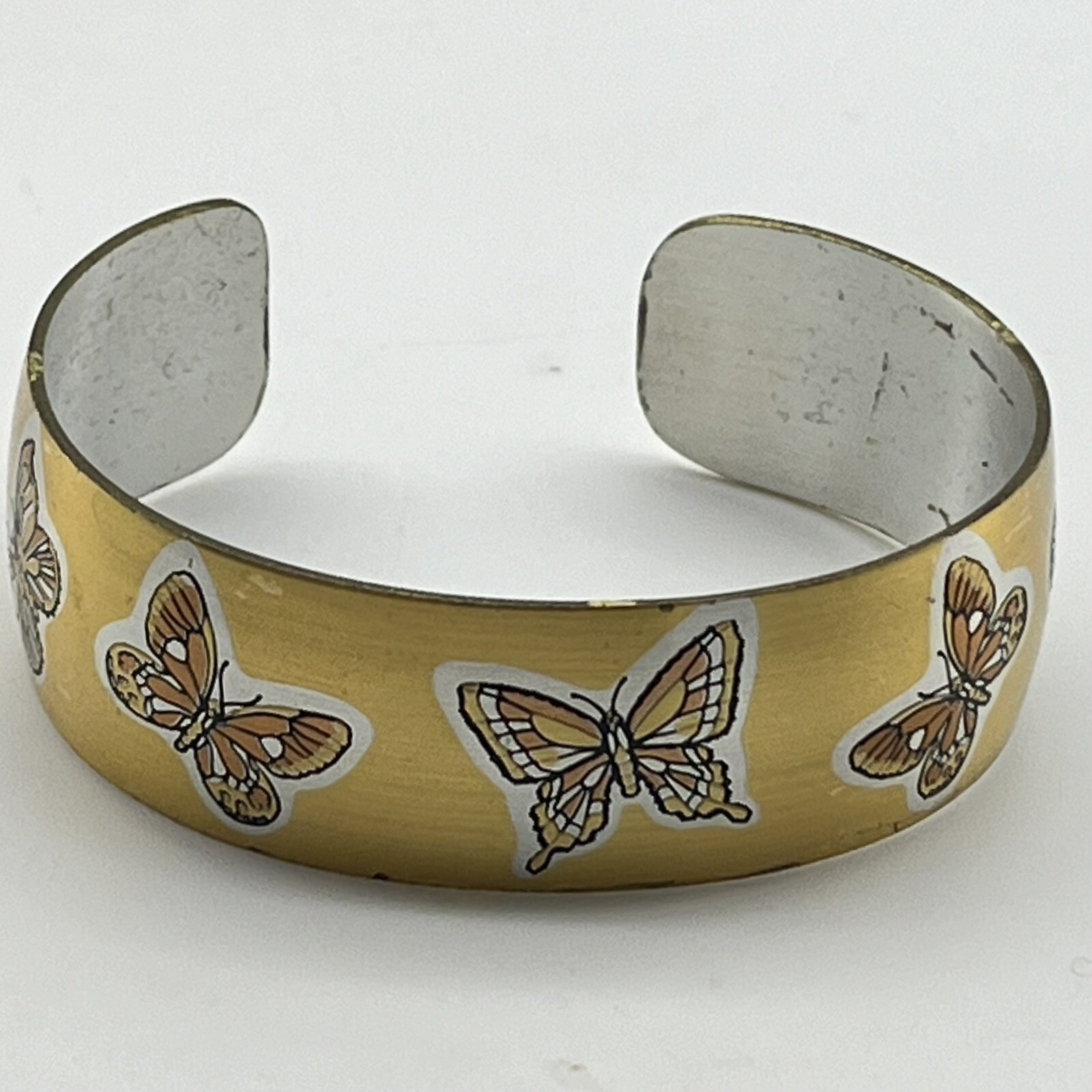 Reed Barton Damascene Butterfly Cuff Bracelet Gold Tone Etched Metal Signed