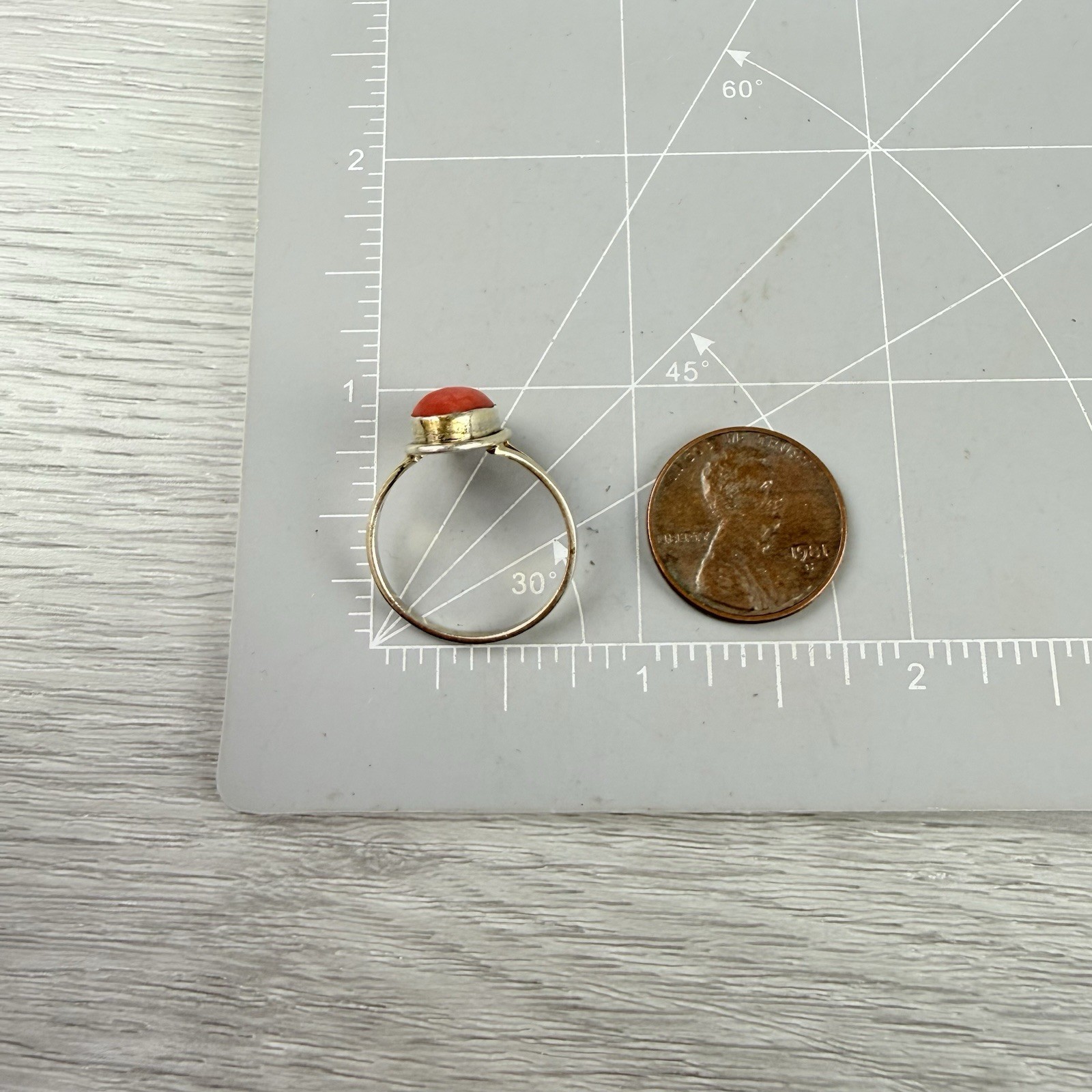 Vintage Antique? Natural Coral Cabochon 800 Silver Gold Tone Ring Size 6.75-7ish