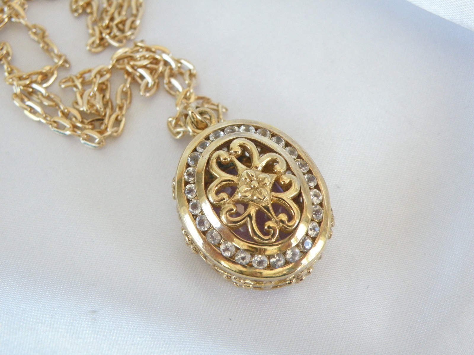 Vintage Sterling Silver 925 Gold on Large Reversible Amethyst Pendant Necklace