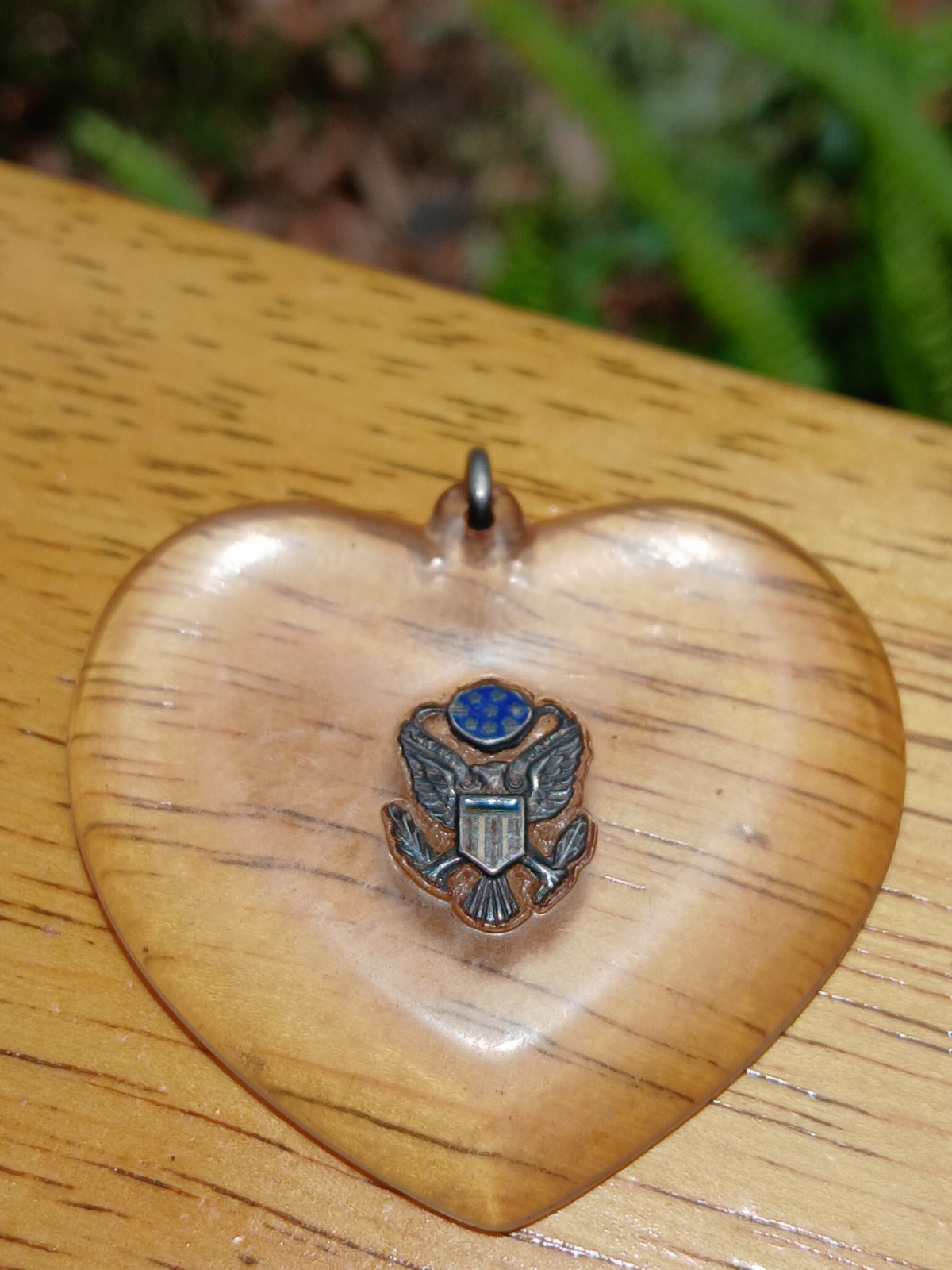 Vintage WWII Lucite Military Sweetheart Jewelry Pendant W/ US Shield Eagle Seal