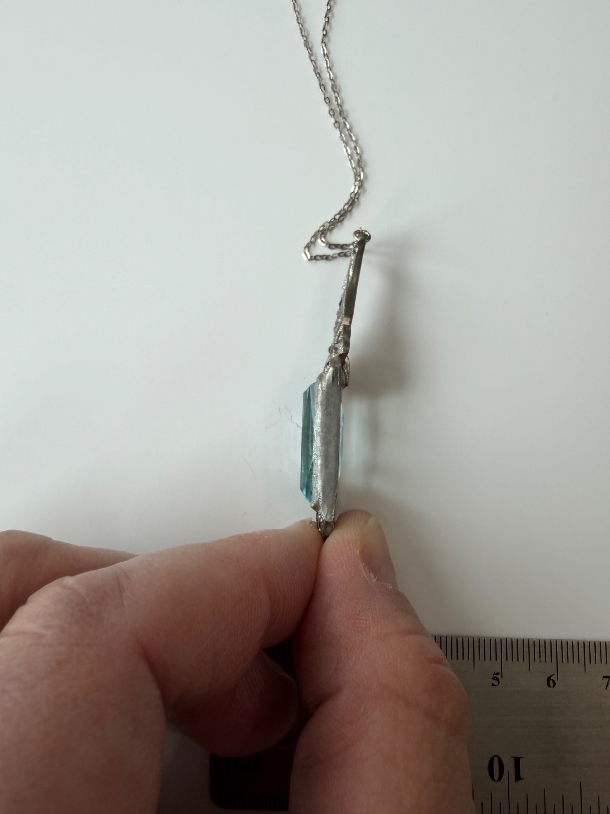 Antique Art Deco Approx. 11Ct 22x11mm Aquamarine Colored 835 Silver Pendant