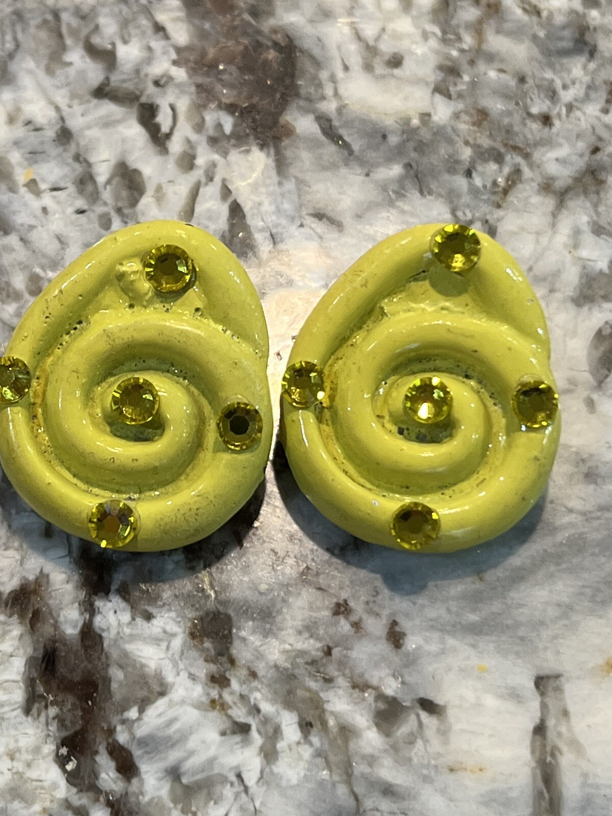 Jeff lieb Vintage Yellow Rhinestone Clip On Earrings Marked