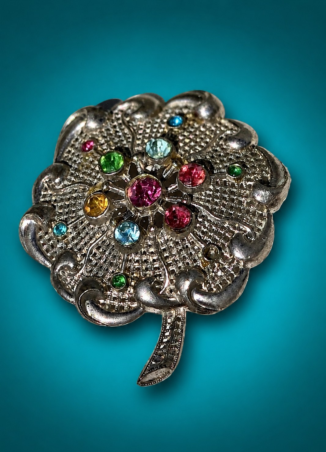 Vintage Little Nemo LN Rhinestone Floral Clover 1930s – 40s Brooch Pin Jewelry