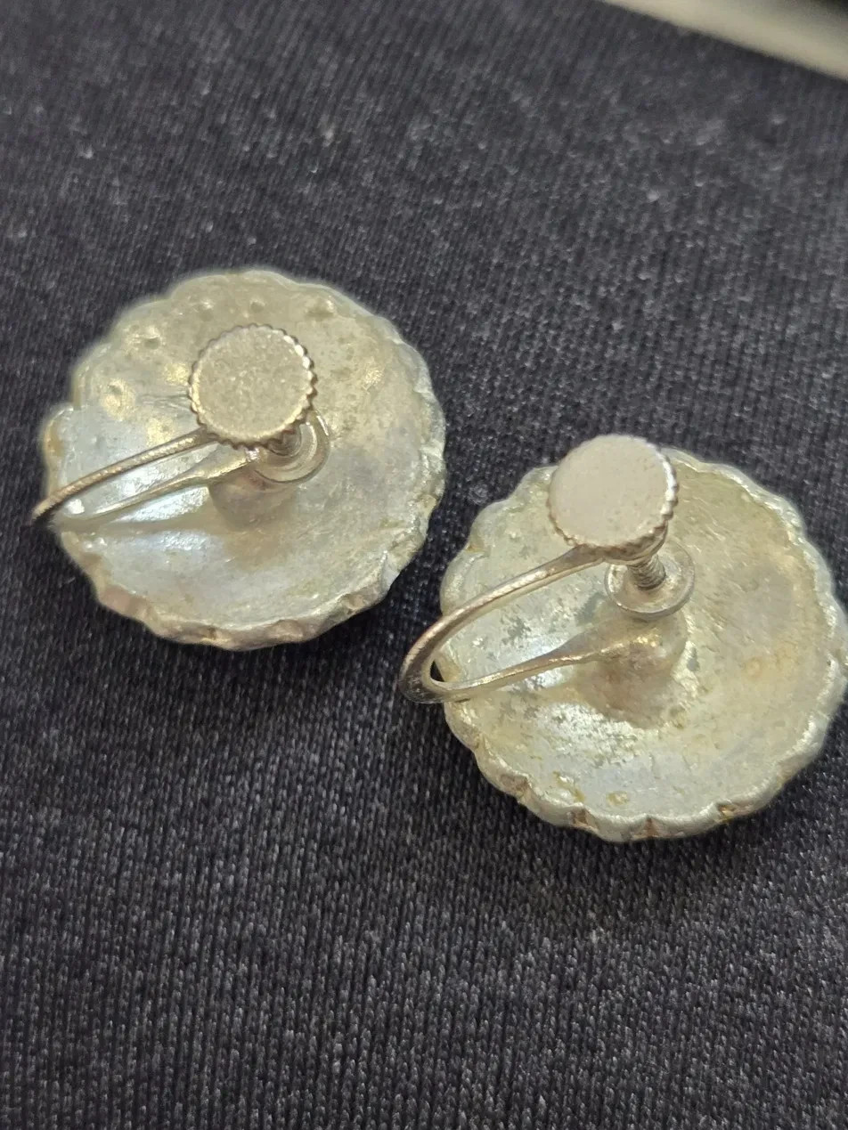 Vintage Unsigned Dome Pavé Rhinestone Screw Back Earrings Round Cluster