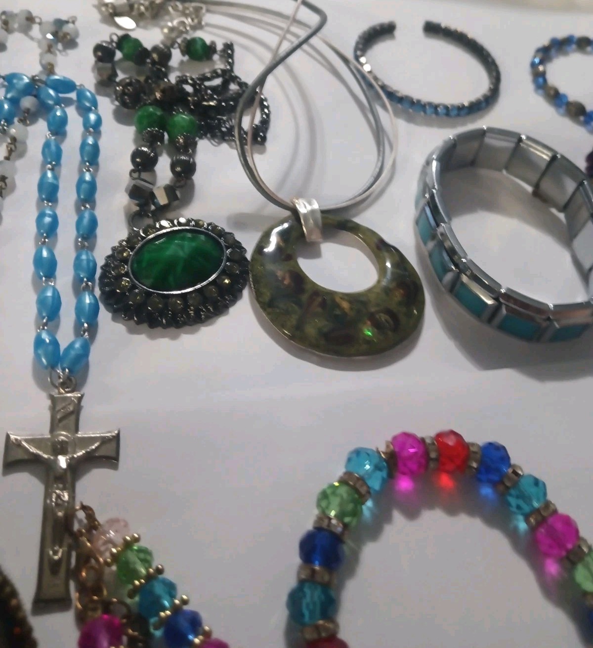 Vintage Colorful Blues, Greens, Etc. Necklace & Bracelet Lot Jewelry 22 Items