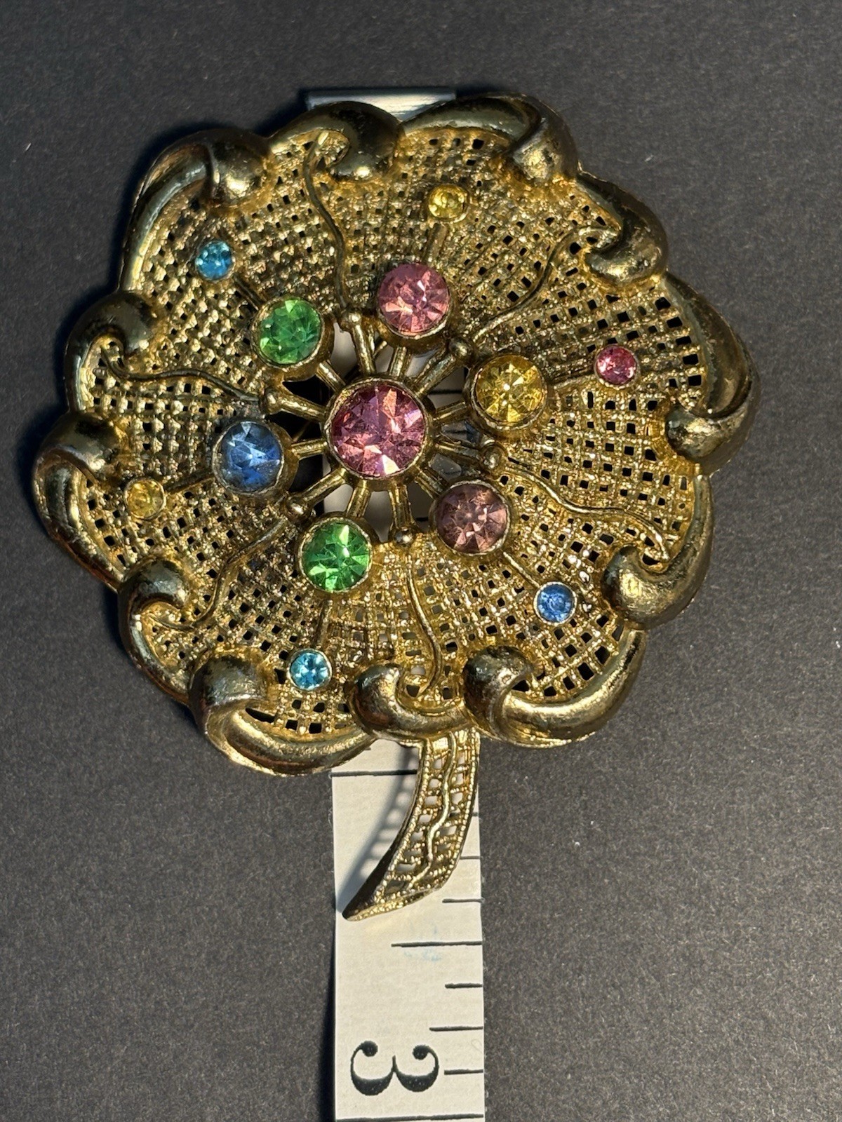 VINTAGE ESTATE ART DECO LITTLE NEMO BROOCH Signed LN/25 Multi-Color Rhinestone