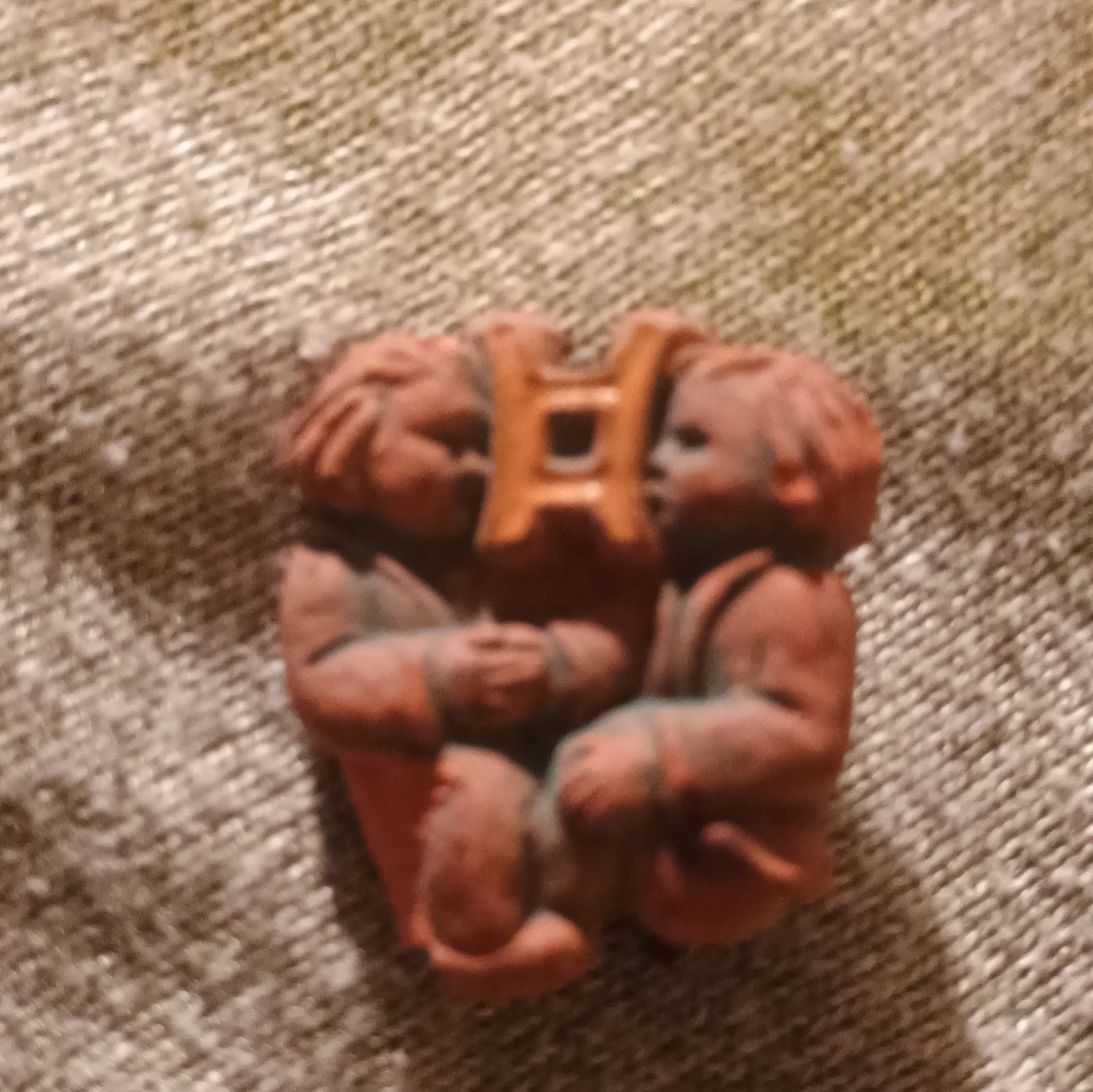 Vintage Figural People Pin, Brown Asymmetrical Shape, Unisex Adults