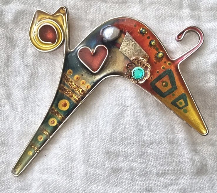 Yossi Steinberg Modernist Acrylic Resin Cat Brooch Whimsical Colorful Mixed…