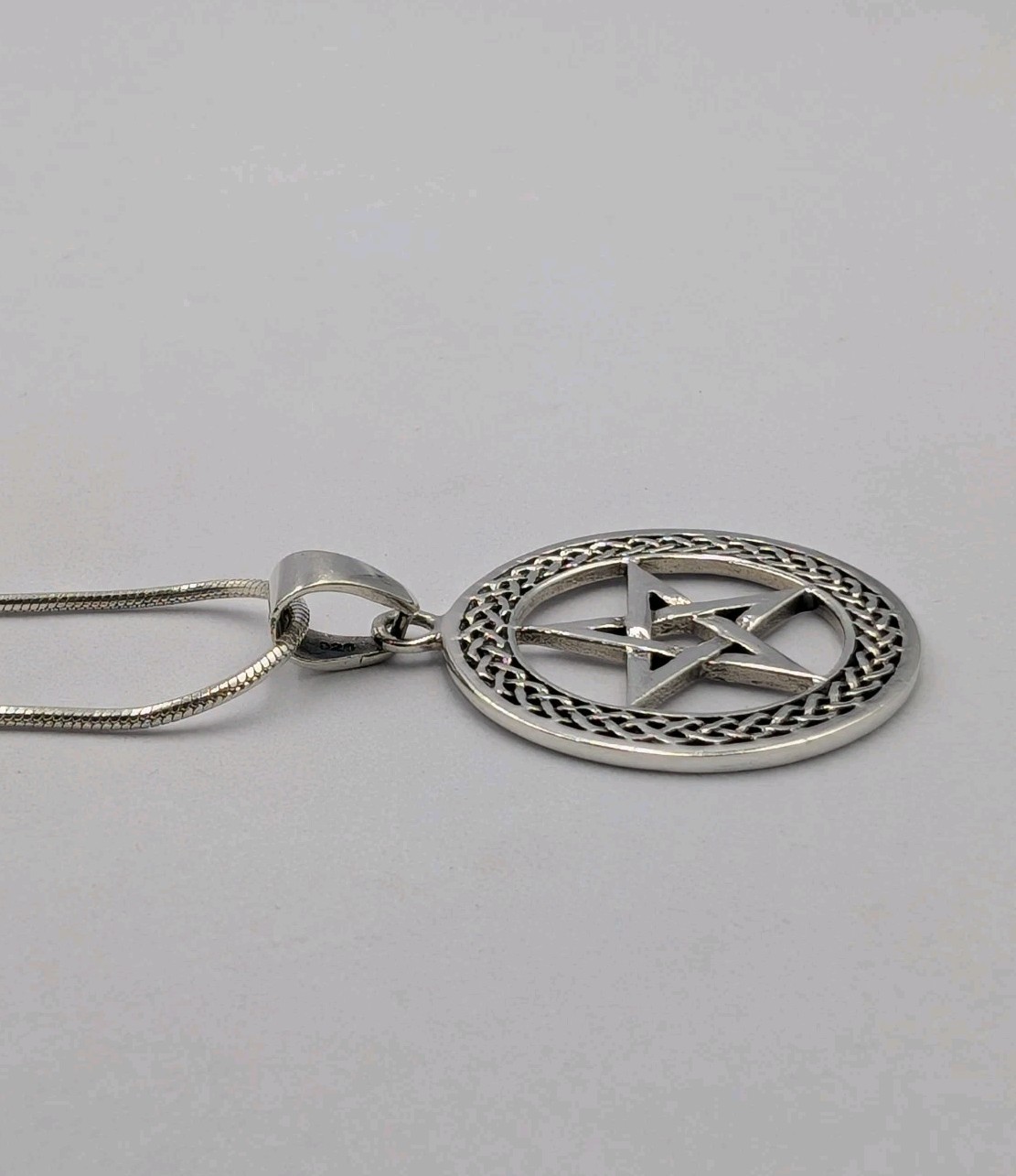 Vtg 925 Sterling Silver Celtic Pentacle Pendant 20″ Snake Chain Unisex Necklace