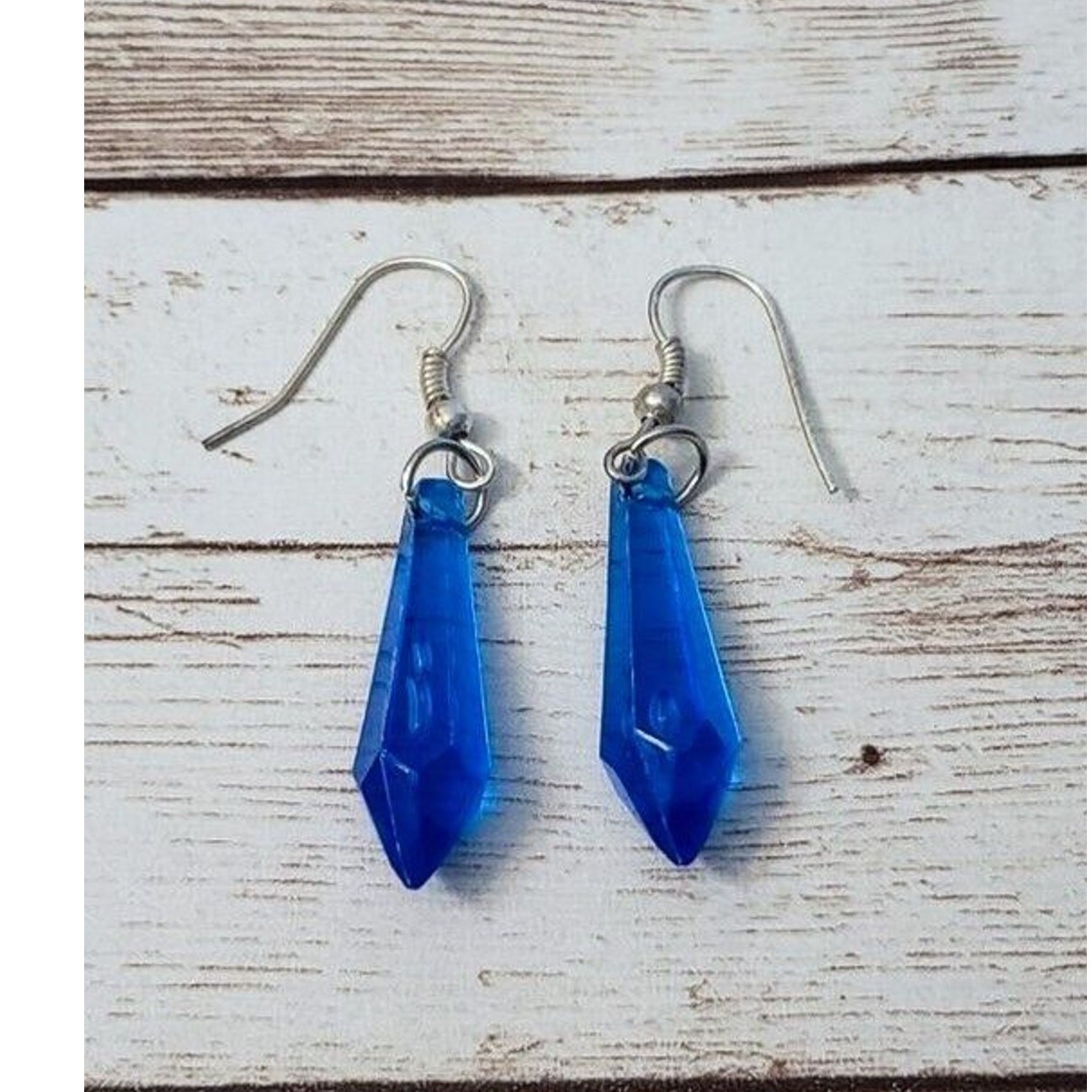Vintage Earrings Blue Plastic Elongated Dangle Earrings