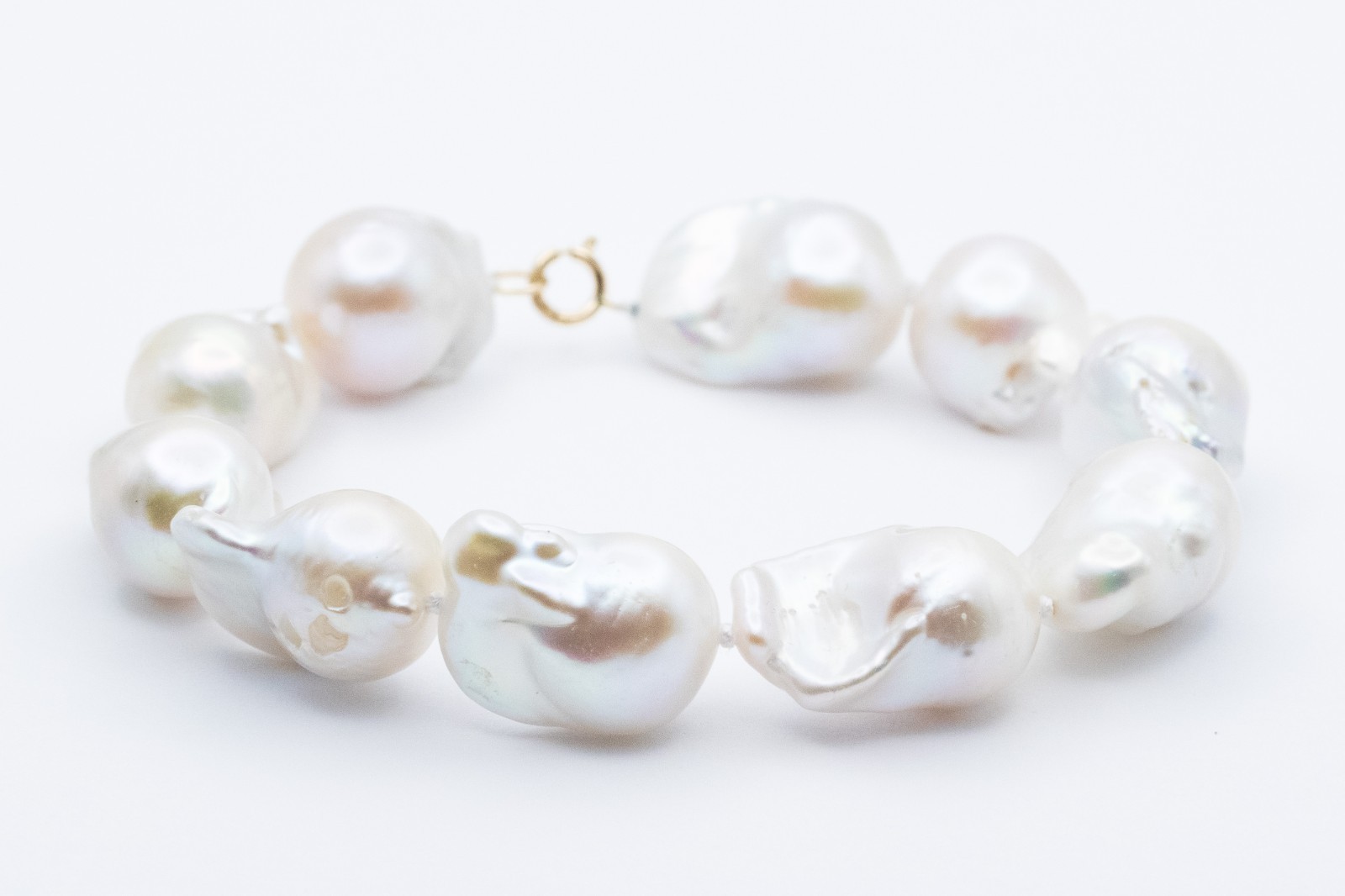 14k Yellow Gold Big Baroque Pearls Bracelet Bridal Wedding Event 585