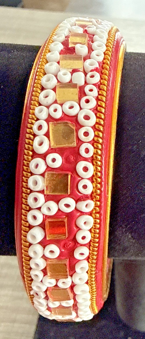 VTG Chinese Export Cloisonné Enamel Bracelet Lapis Red/Gold/White Approx. 2 1/2″