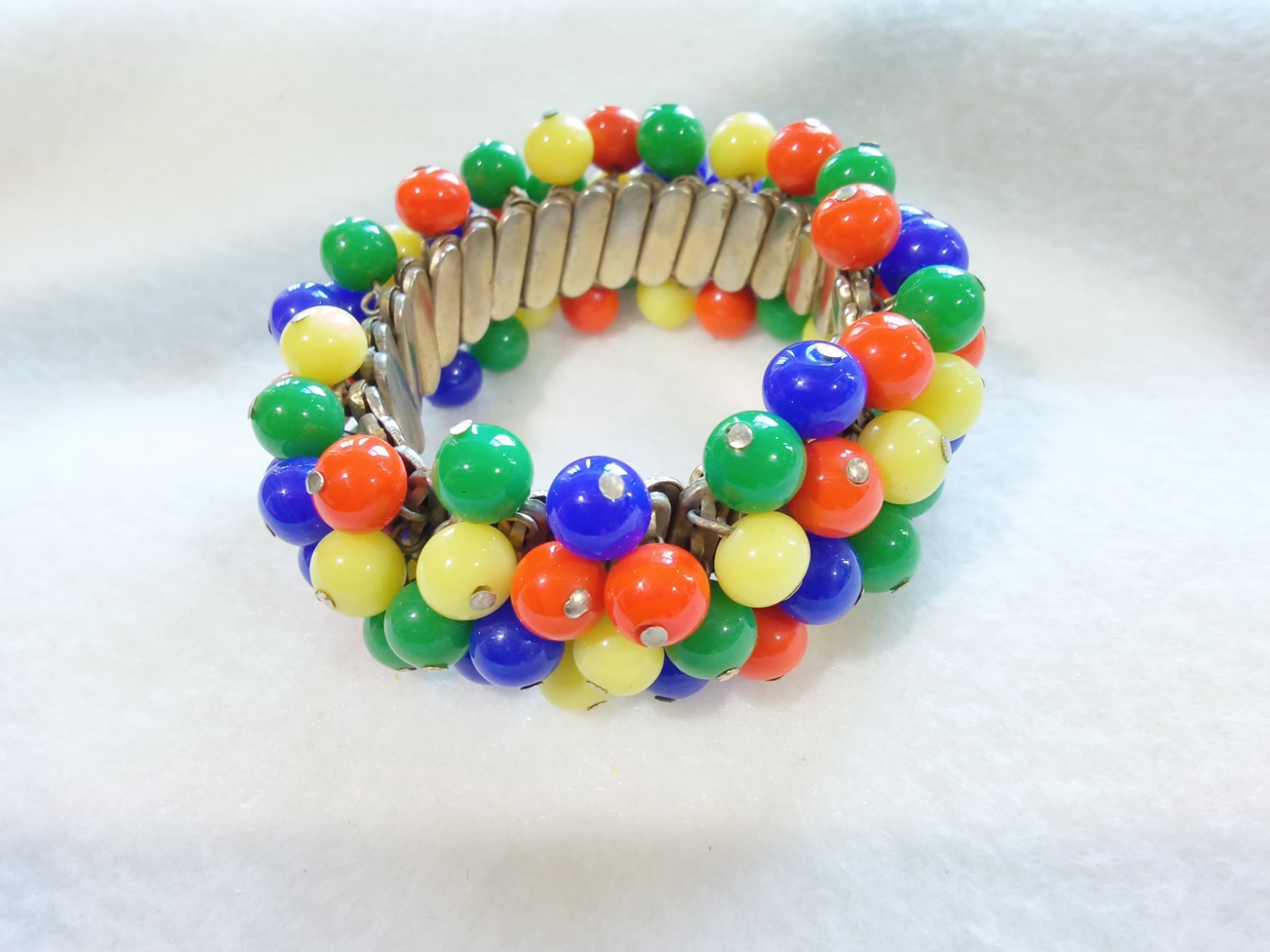Vintage 1950’s Cha Cha Expansion Bracelet, Glass Multi Colored Beads