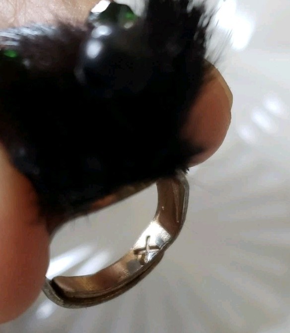 Vintage Novelty Creature Ring Adjustable Soft Fuzzy Monster Black 1980s Kitsch