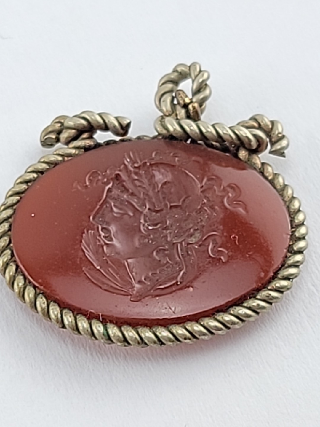 Vintage Carved Presssed Cameo Pendant Brown Mythological FOB Vicotrian