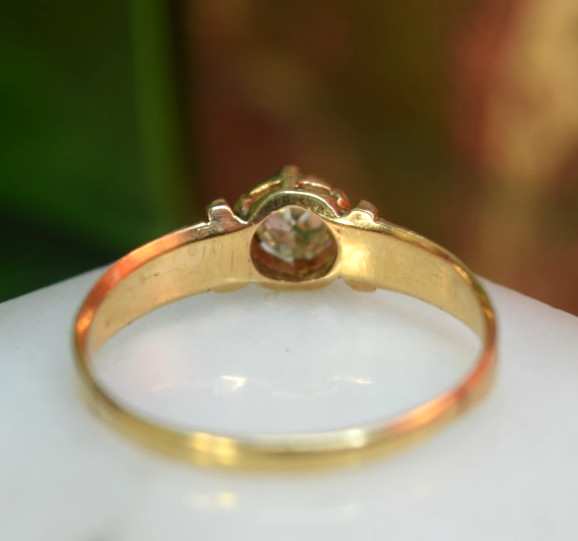 Antique Edwardian 14K Rose Gold .34ct Mine Cut Diamond Solitaire Ring Sz 8.4