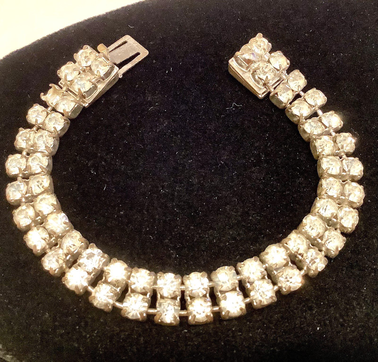 CZECHOSLOVAKIA signed Bracelet Antique Paste Glass Rhinestone 2 Row Tennis Style