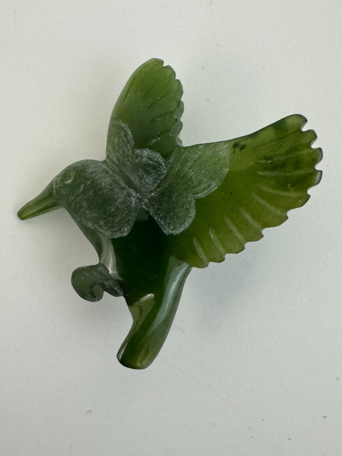 Storrs Genuine Jade Humming Bird Brooch Green Straight Pin New in Box