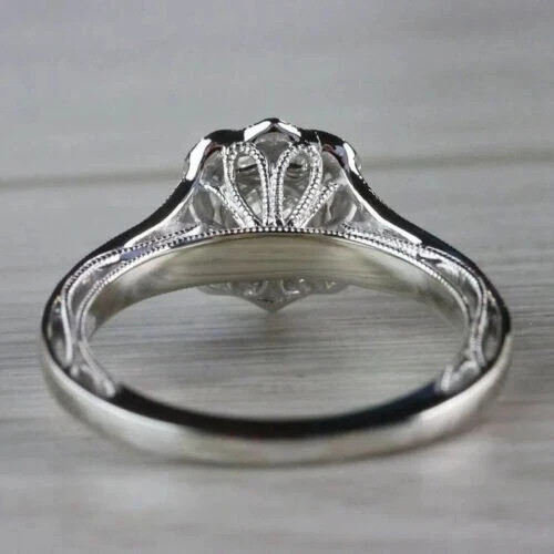 Lab Created Diamond Art Deco Round Cut 14K White Gold Finish Halo Wedding Ring