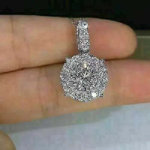 Round Cut Lab Created Diamond Woman’s Engagement Fancy Pendent 14K White Gold FN