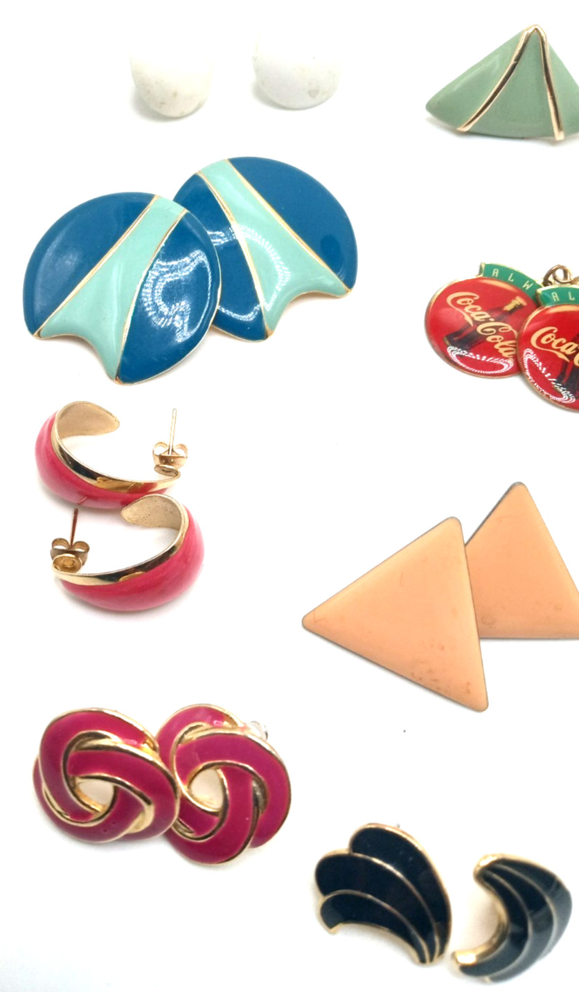 Vintage Enamel Pierced Earrings 80’s & More Colorful Variety Lot of 64 Pairs
