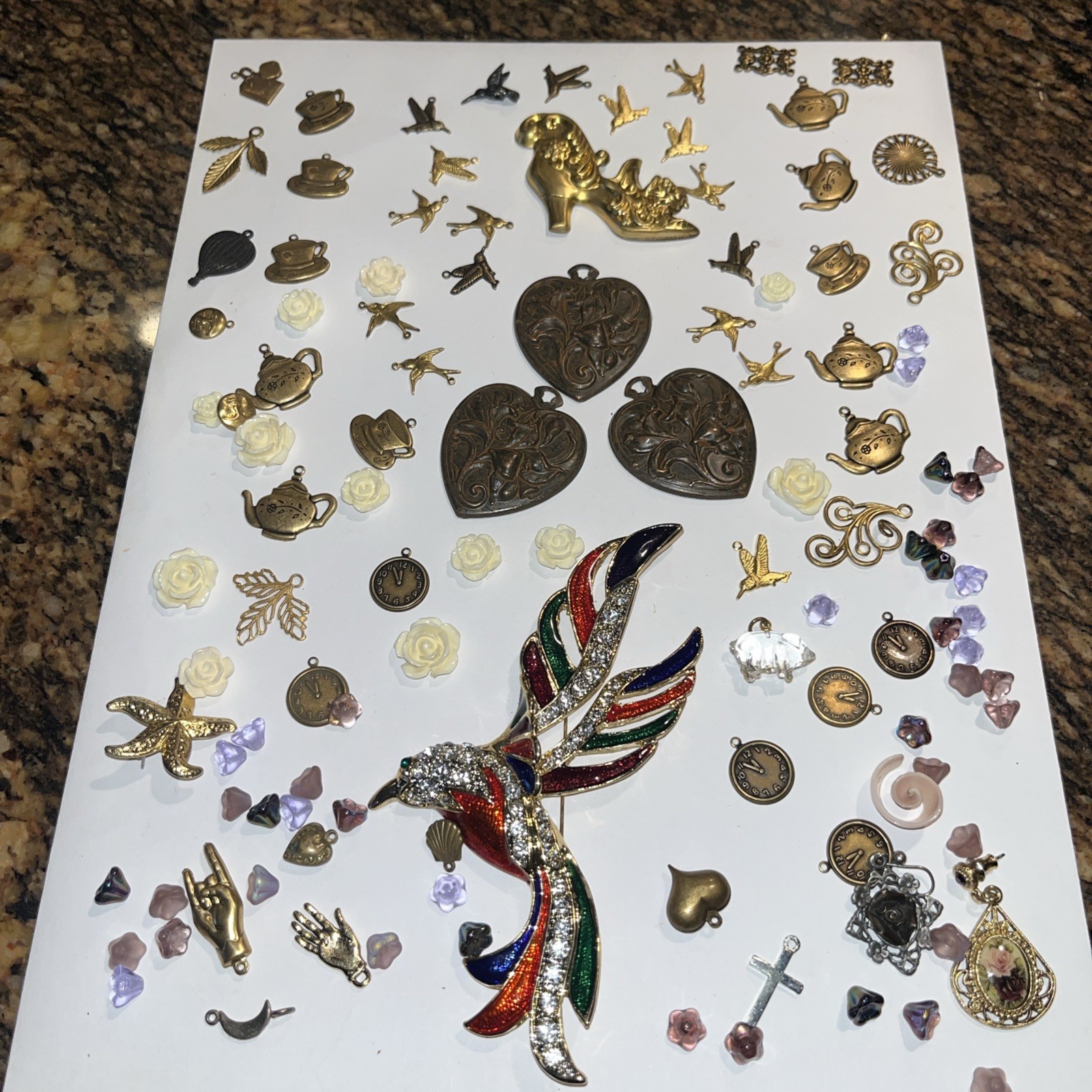 Vintage VICTORIAN CRAFTS JEWELRY Parts Glass Steampunk Metals Rhinestones Lot D