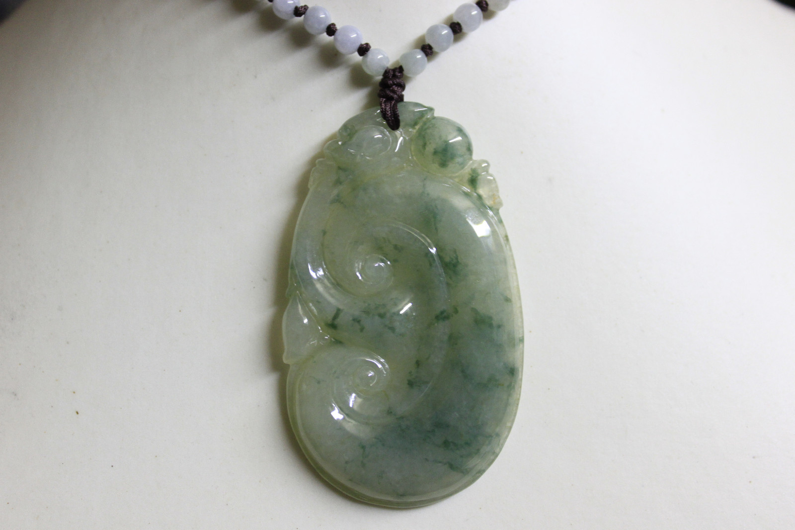 CERTIFIED Grade A Natural Jade Icy Green Jadeite Ruyi Pendant RARE #P1065