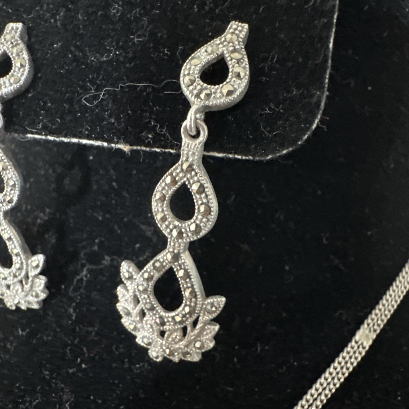 Antique Vintage 925 Sterling Silver Necklace and Earrings set. Statement