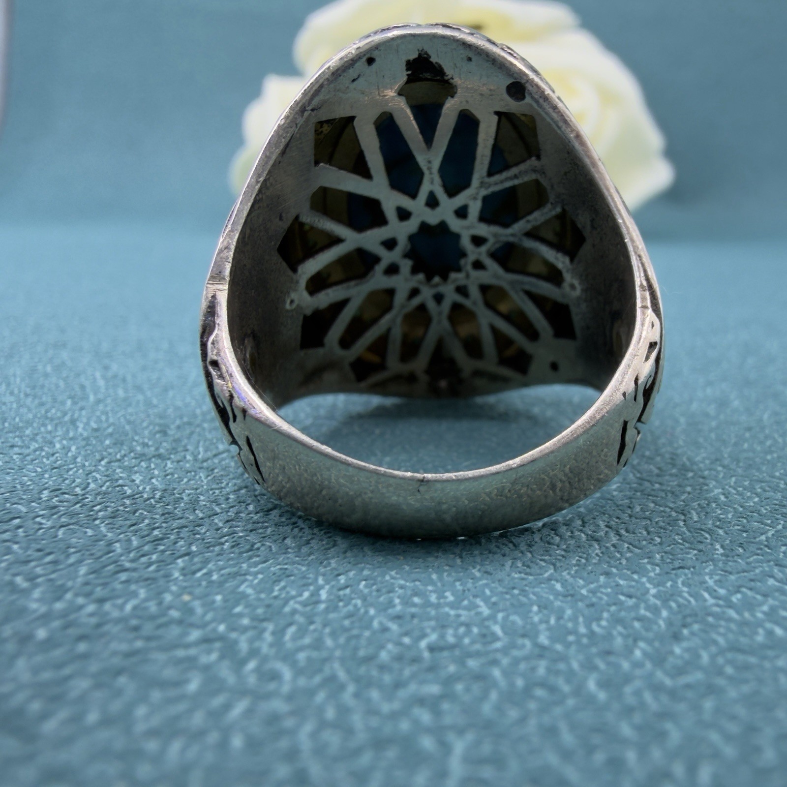 VINTAGE Signed 🩵 STERLING SILVER 925 Turquoise Cabochon MEN’S Turkish RING 12