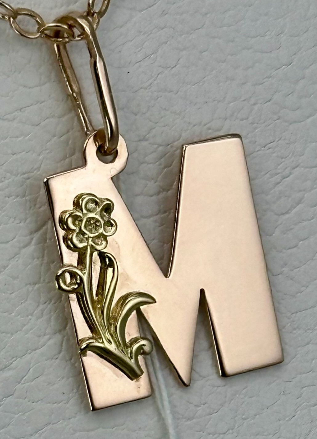 Vintage Original Rose & Yellow Gold Pendant Letter “M” 583 14K 1,80 g. Ukraine