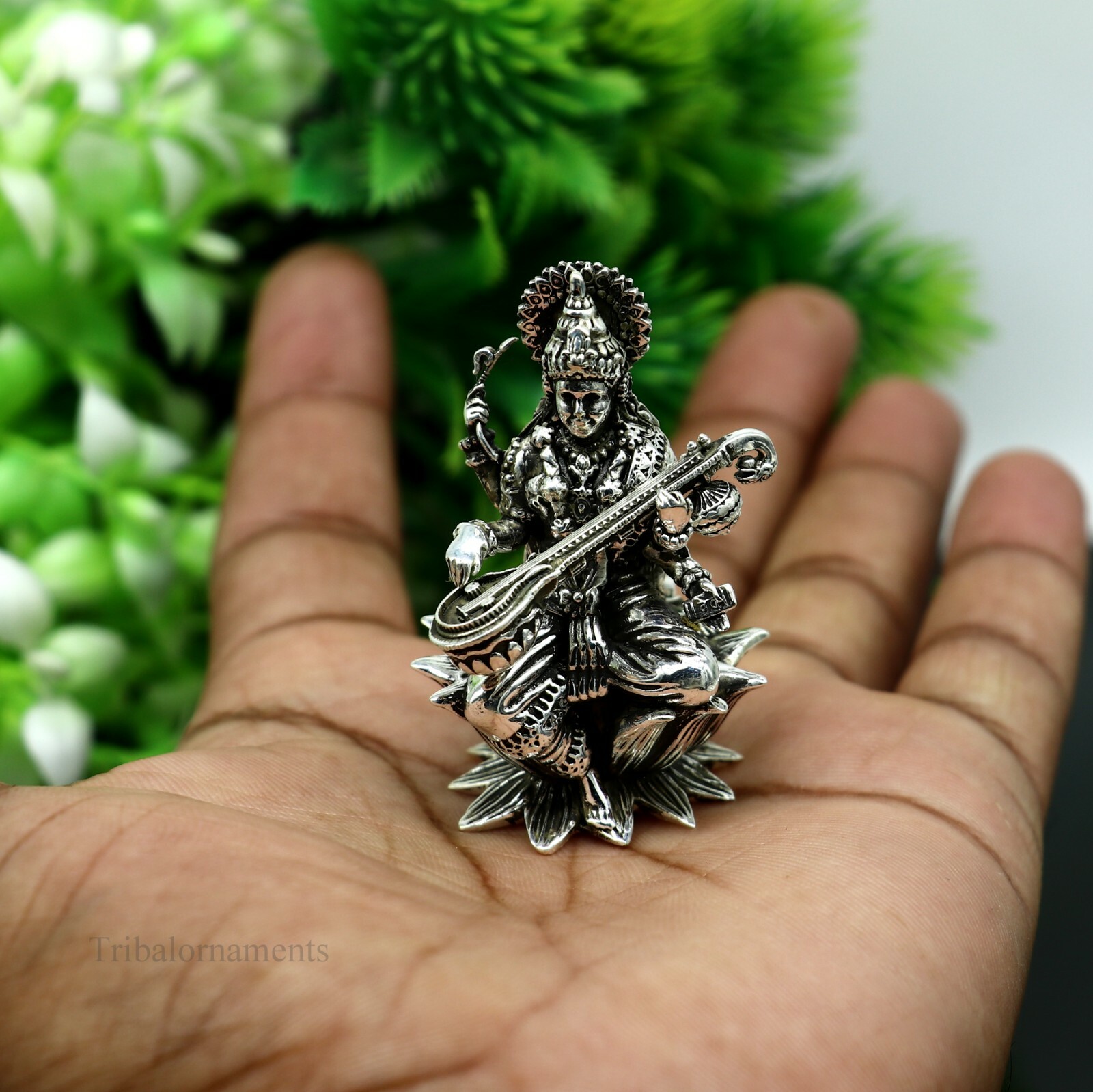 925 sterling silver Goddess Saraswati statue, figurine, puja article art121