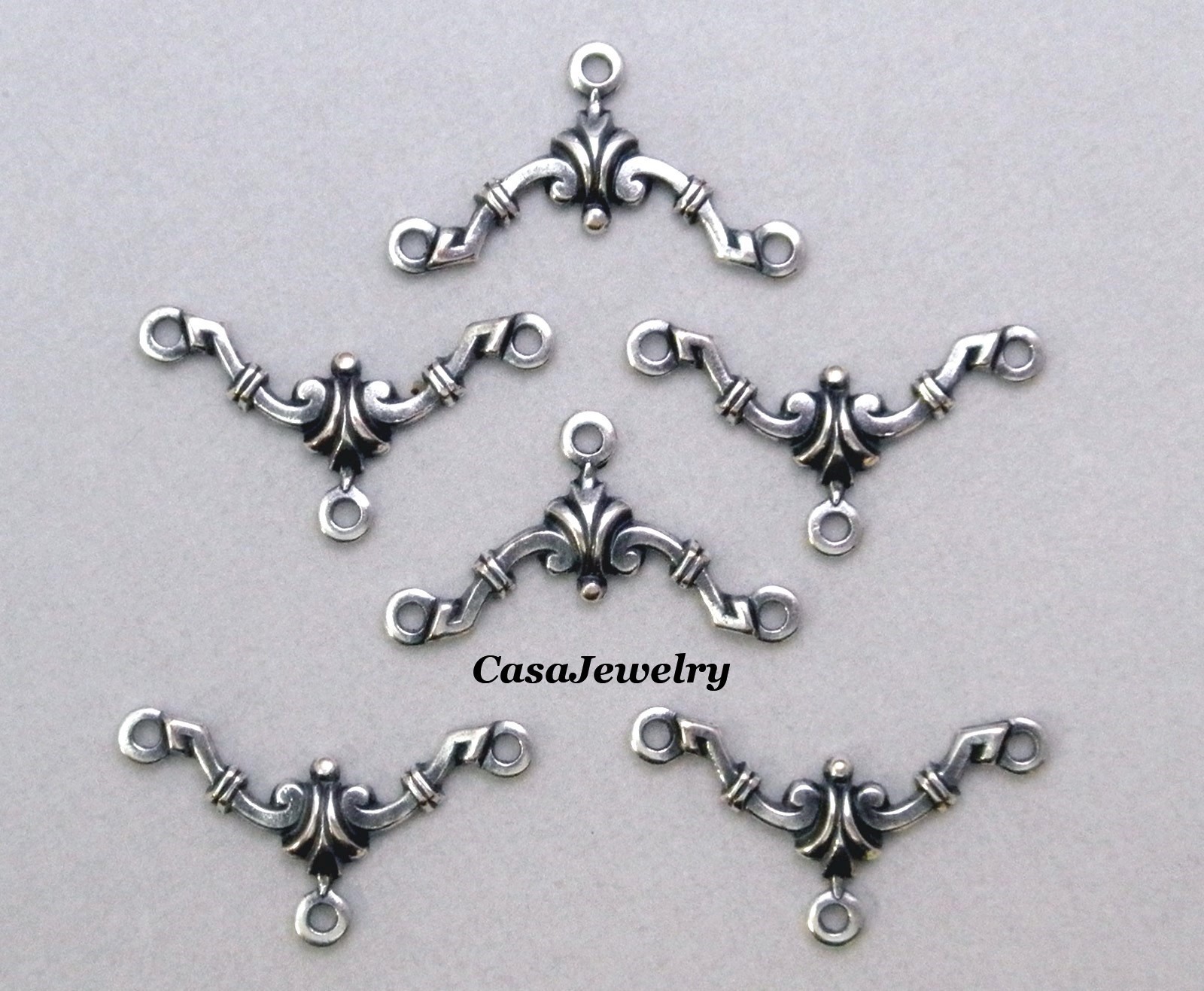 #1522 ANTIQUED .925 STERLING SILVER PLATED 3 RING “Y” CONNECTOR – 6 Pcs