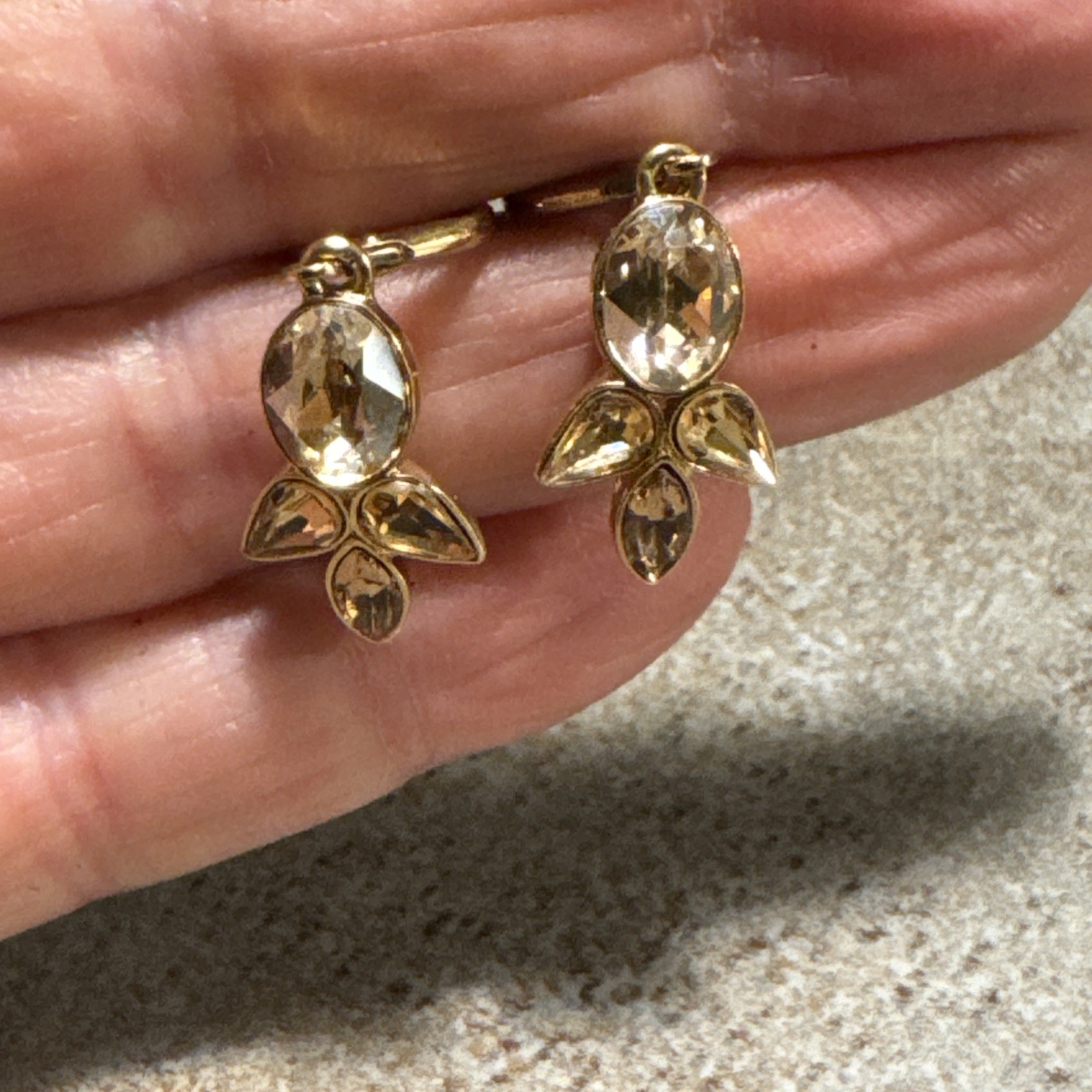 Vintage Givenchy flower Crystal Teardrop Earrings Amber Rhinestones Signed